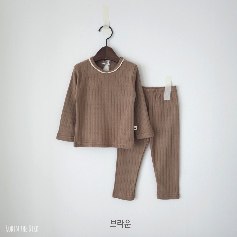 가을 아기 유아 아동 엘라 레이스 실내복 긴팔 순면 촉감 좋은 목뒤 단추 내의 내복 - 상세 이미지 4