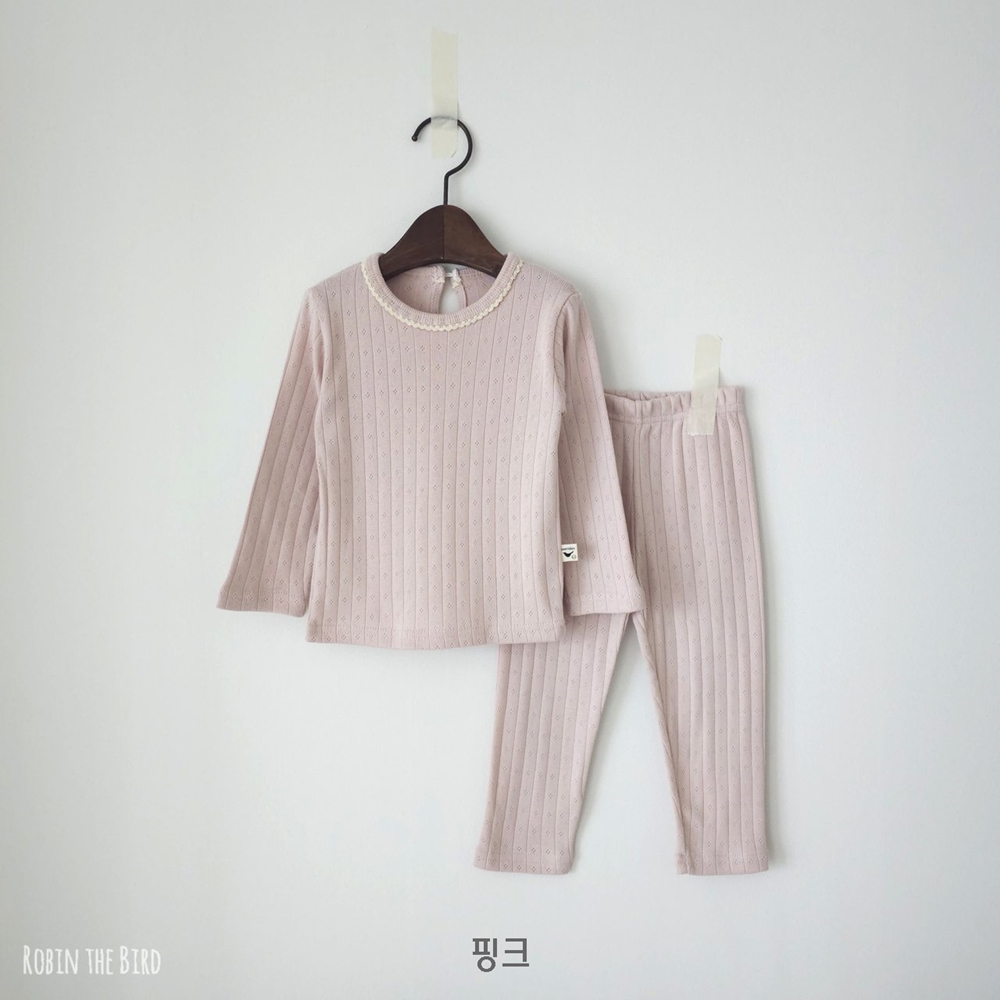 가을 아기 유아 아동 엘라 레이스 실내복 긴팔 순면 촉감 좋은 목뒤 단추 내의 내복 - 상세 이미지 2