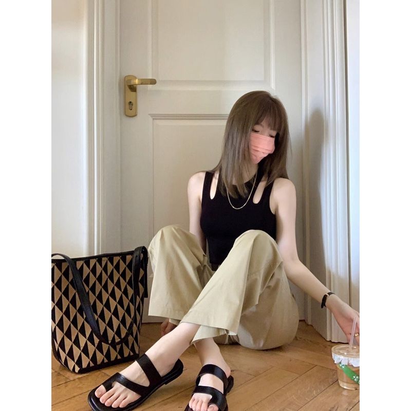 블랙 어깨 트임 여름옷 티셔츠원피스 민소매 오프숄더 블랙 L 40~60kg - 상세 이미지 4