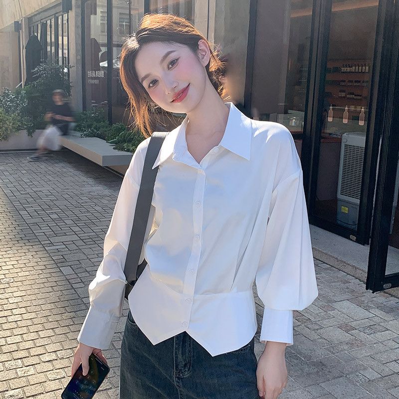 화이트 슬릿 여성셔츠 링클프리 출퇴근용 데일리 긴팔 오피스룩 스타일리시한 테일러링 셔츠 - 상세 이미지 3