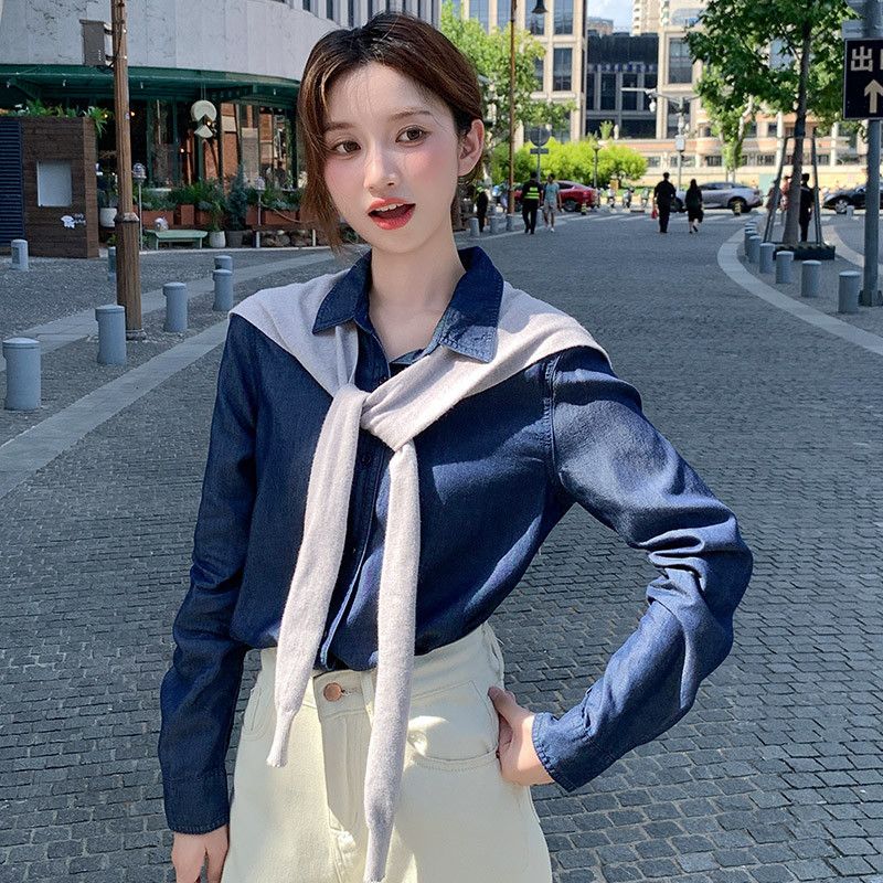 여성 텐셀 데님 셔츠 봄 가을 레이어드 긴팔 상의 캐주얼 레트로 스타일 얇은 착용감 편안한 데일리 패션 - 상세 이미지 5