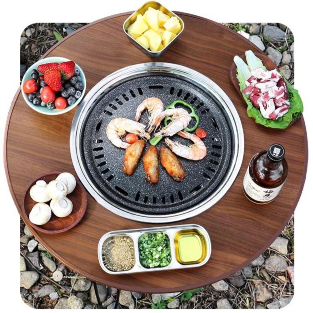 원형 고기 불판 테이블 가정용 접이식 휴대용 캠핑 바베큐 야외 바베큐 테이블+그릴망 - 상세 이미지 3