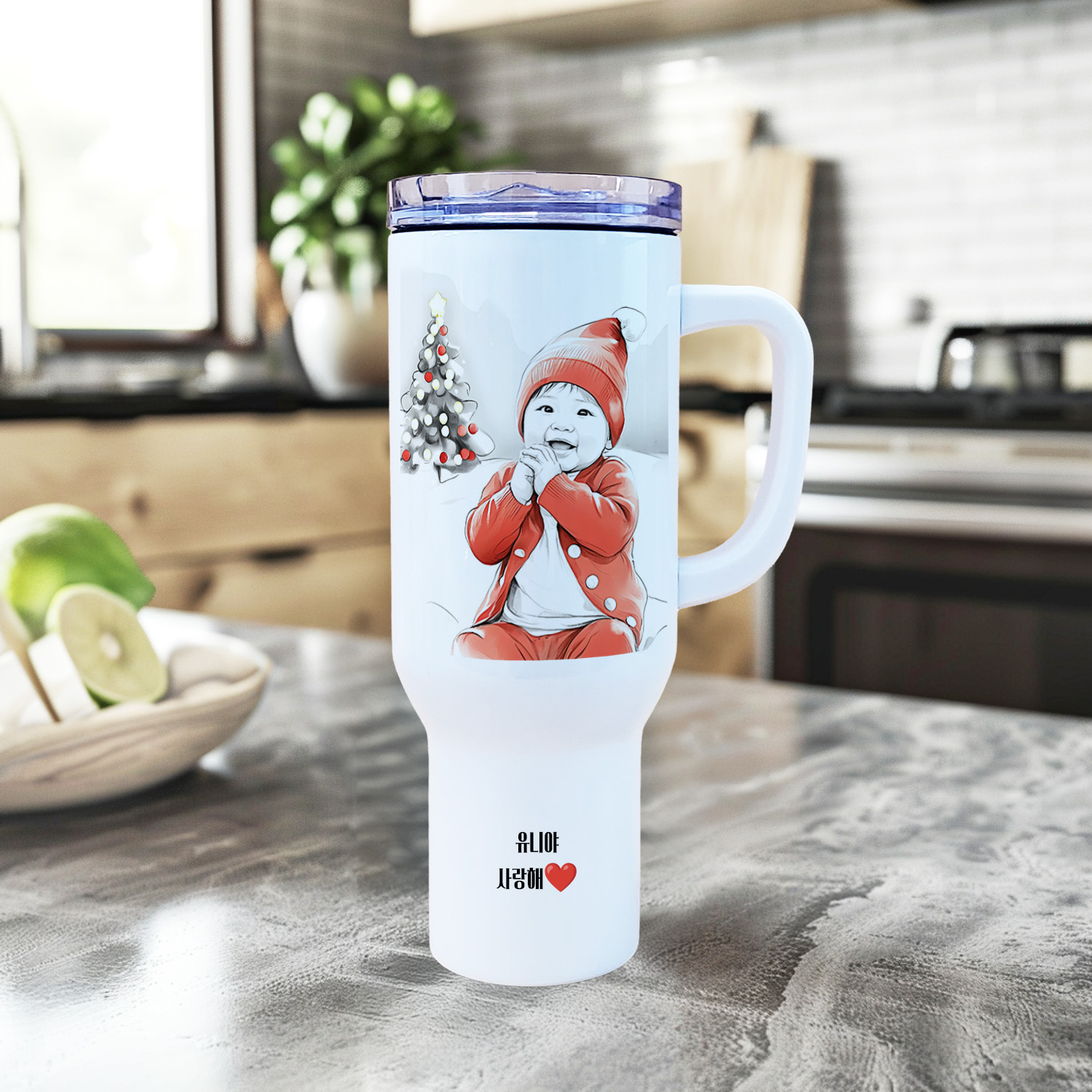 연필스케치 캐리커쳐 텀블러 1리터 대용량 주문제작 사진을 그림으로 빨대 포함 소량 제작 - 상세 이미지 3