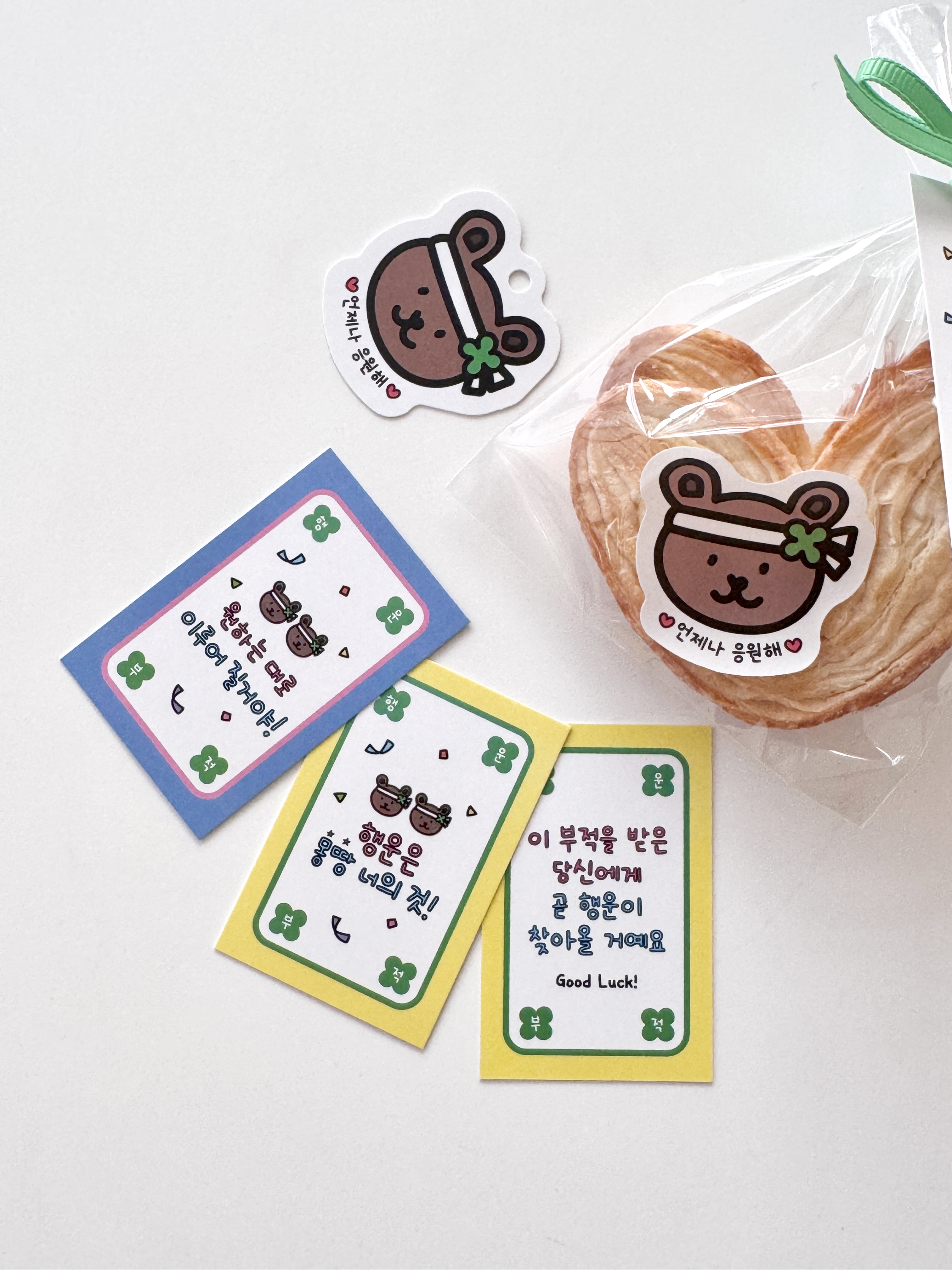 응원 곰돌이 미니 행운 부적 카드 30매 감성 수능 럭키 굿럭 네잎클로버 선물 포장카드 이미지 7