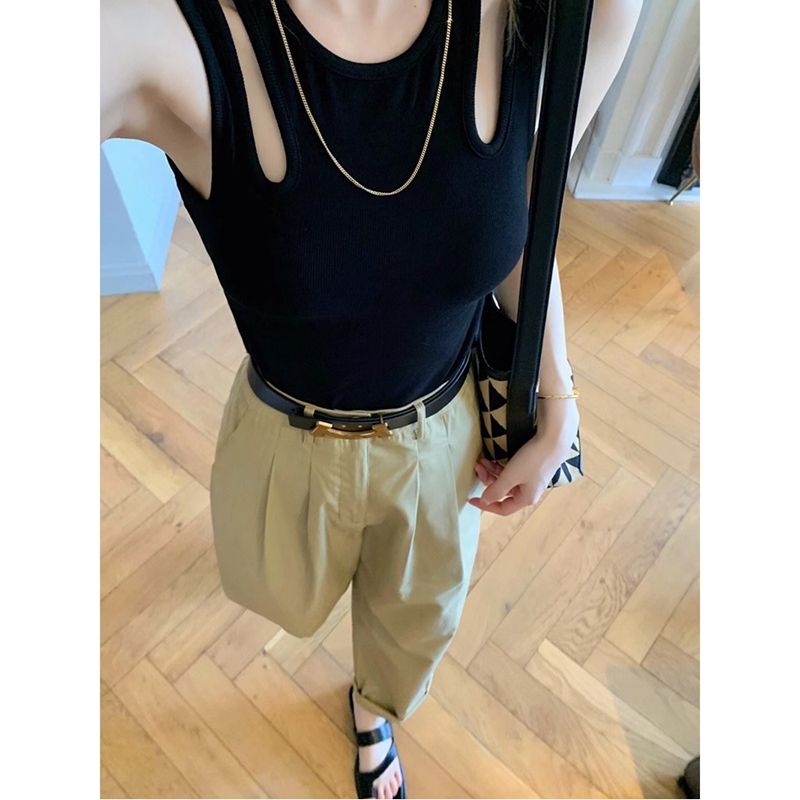 블랙 어깨 트임 여름옷 티셔츠원피스 민소매 오프숄더 블랙 L 40~60kg - 상세 이미지 3