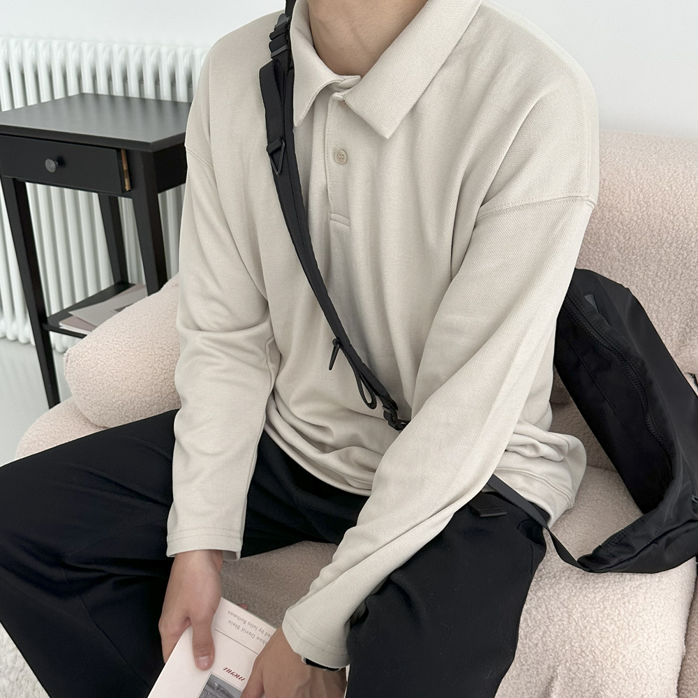 남자 긴팔티 빅사이즈 오버핏 헨리넥 피케 티셔츠 남자카라티 - 상세 이미지 5