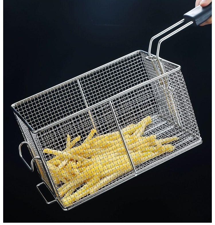 사각 튀김기 거름망 뜰채 보조망 튀김망 바구니 바스켓 스테인레스 스틸 채망 튀김받침 6L 더블 훅 프라이팬 - 상품 이미지