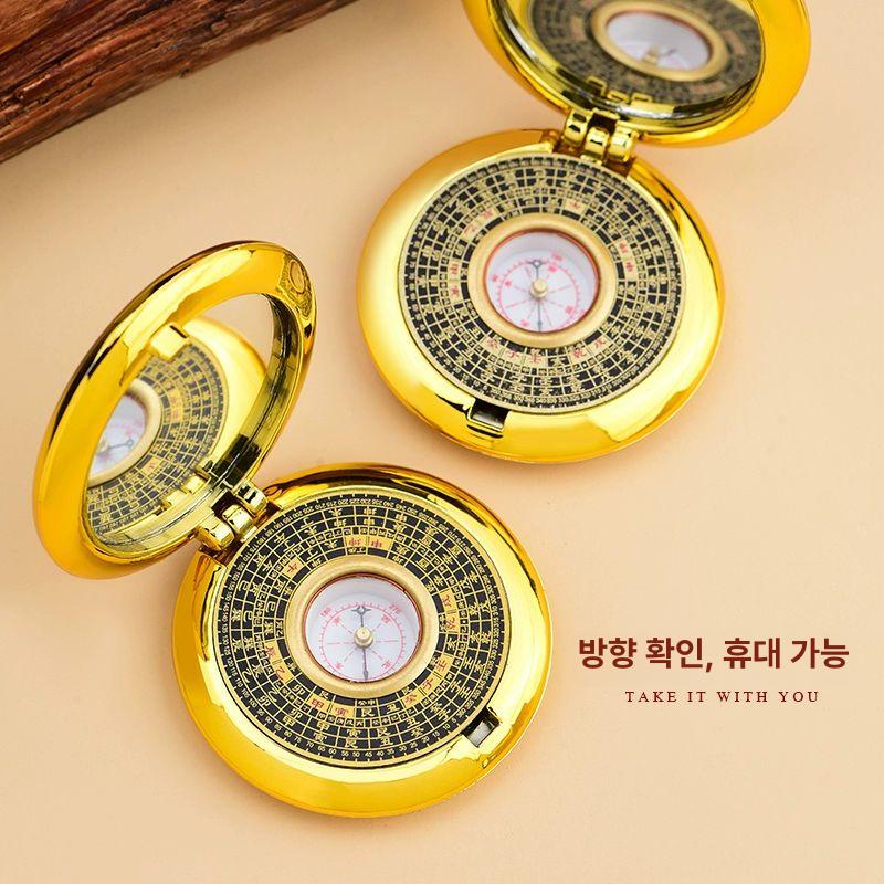 풍수 패철 나침반 묫자리 전문가용 팬던트 구리 음양택 차박 유압식 풍리 나경 지관용 고정밀 미니 플립 커버 나침반 - 상세 이미지 5