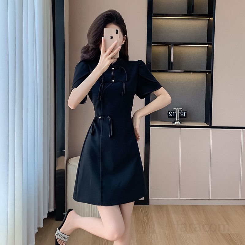 미니 A라인 드레스 여름 슬리밍 스퀘어넥 파티복 작은 향수 스타일 빈티지 감성 착용감 좋은 데일리룩 시원한 외출용 - 상세 이미지 2