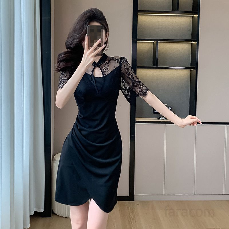 섹시 레이스 플리츠 슬림 미니드레스 여름 파티드레스 스퀘어넥 스타일 여성스러운 디자인 특별한 날을 위한 적합한 선택 - 상세 이미지 2