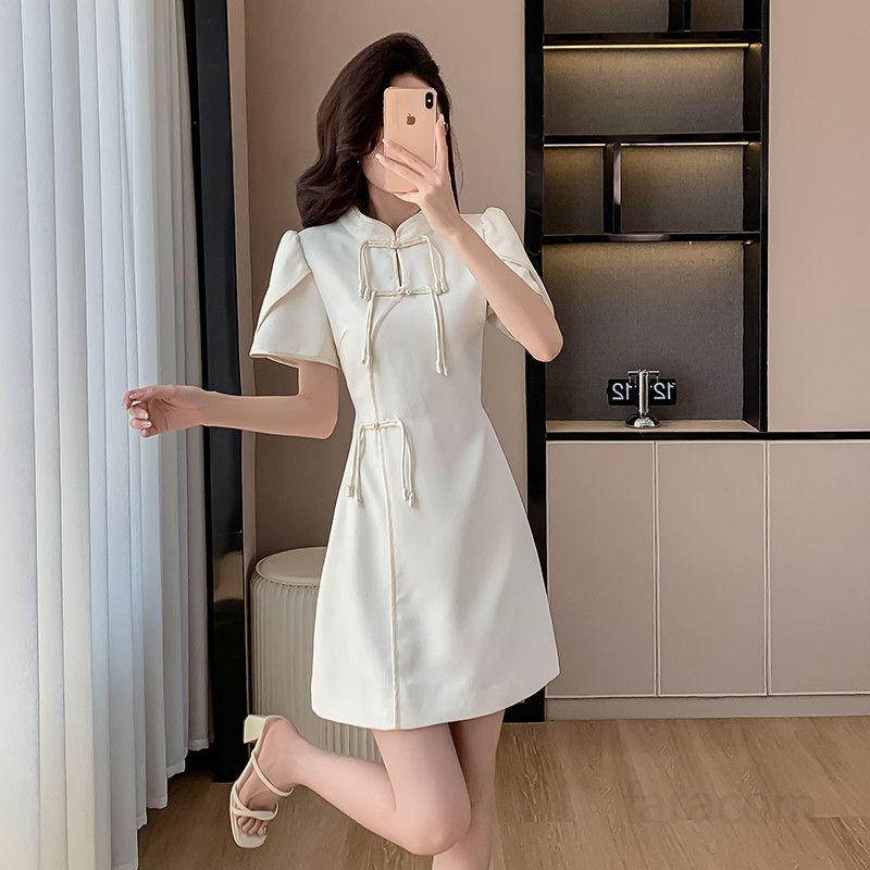 미니 A라인 드레스 여름 슬리밍 스퀘어넥 파티복 작은 향수 스타일 빈티지 감성 착용감 좋은 데일리룩 시원한 외출용 - 상품 이미지