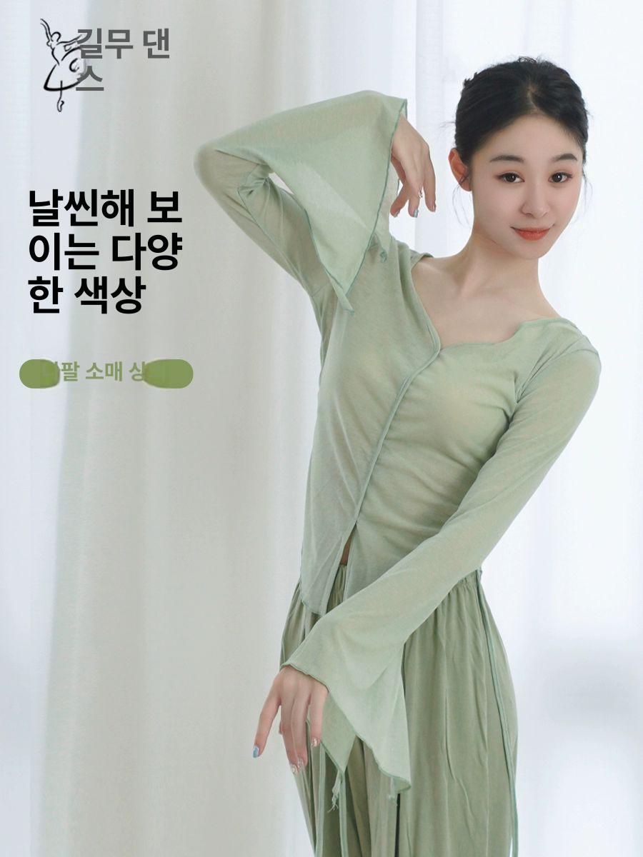 한국무용복 상의 입시복 워십복 탑라이트 공연 무대의상 연습복 댄스복 현대무용복 한국무용 6635 그린 S - 상세 이미지 2