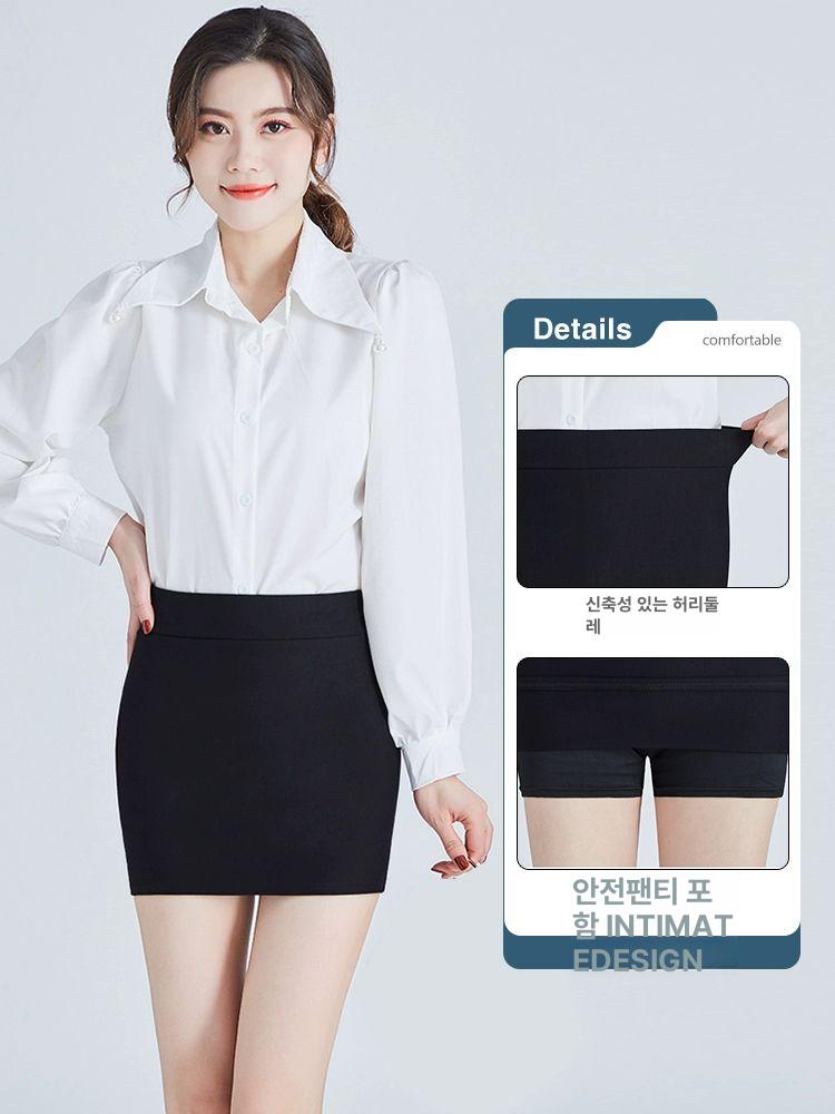 똥꼬치마 스커트 오피스룩 초미니 홀복전문 앞셔링 홀복 딱달라붙는 가슴골 가슴트임 미시룩 블랙 봄가을 32cm 안전팬츠 포함 S 추천 40.0-47.5kg - 상세 이미지 3