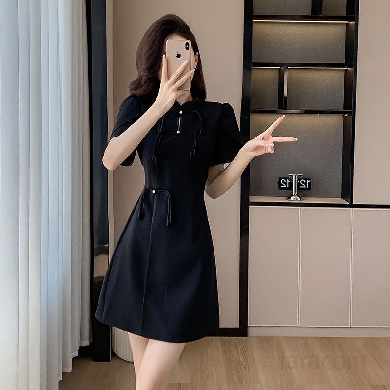 미니 A라인 드레스 여름 슬리밍 스퀘어넥 파티복 작은 향수 스타일 빈티지 감성 착용감 좋은 데일리룩 시원한 외출용 - 상세 이미지 5