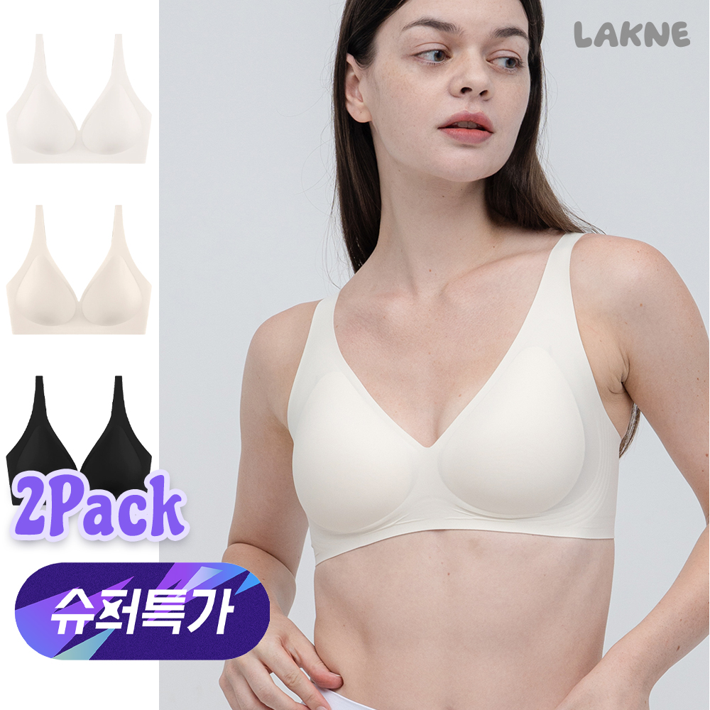 (슈퍼특가) 2개세트 심리스 딥 브이넥 브라 후크형 노와이어 - 상품 이미지
