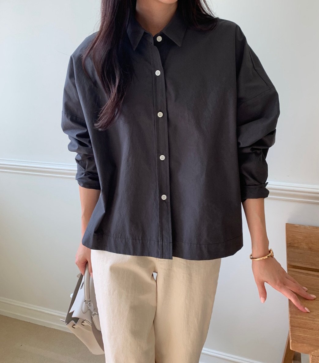 먹색당일 가을 럭키룸 무지 바이오 루즈핏 미니 셔츠 하객패션 - 상세 이미지 5