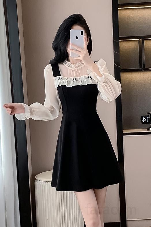 A라인 메시 스플라이싱 미니드레스 스퀘어넥 파티룩 여름 스타일링 휴양지 외출용 여성스러운 디자인 레드 포인트 - 상세 이미지 5