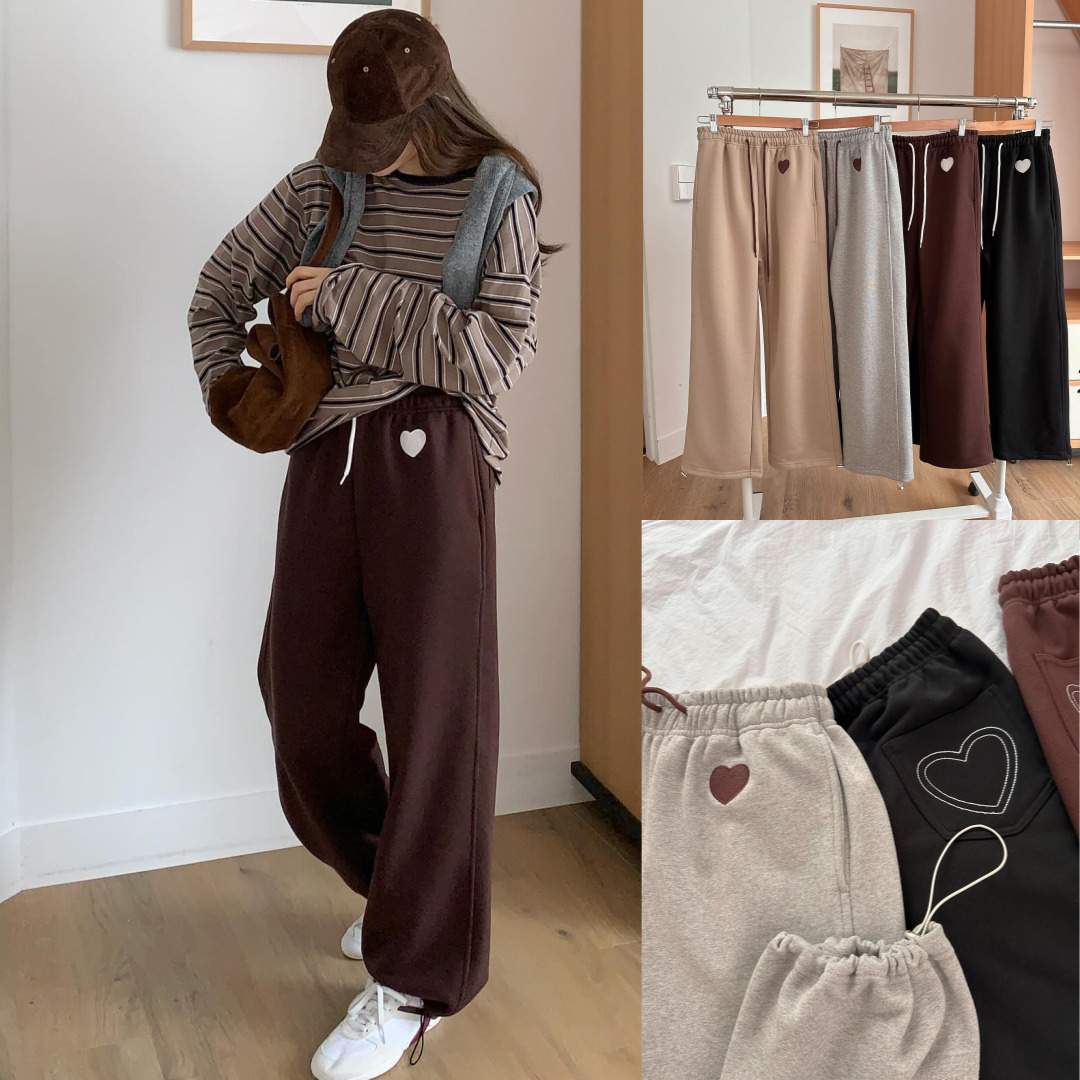가을 여자 폼스튜디오 하트 자수 와이드 조거 투웨이 트레이닝 팬츠 - 상품 이미지