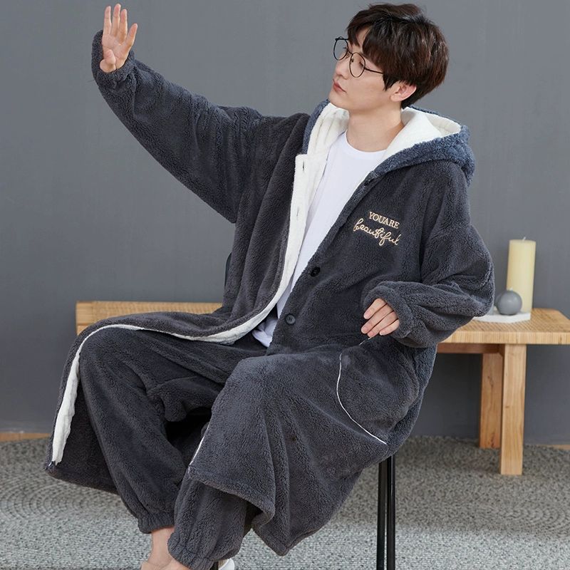 남성 겨울 잠옷 상하세트 주머니 수면바지 따뜻한 파자마 박사이즈 남성잠옷 남자잠옷 5801 그레이 바지 포함 7XL 137.5~150kg - 상품 이미지