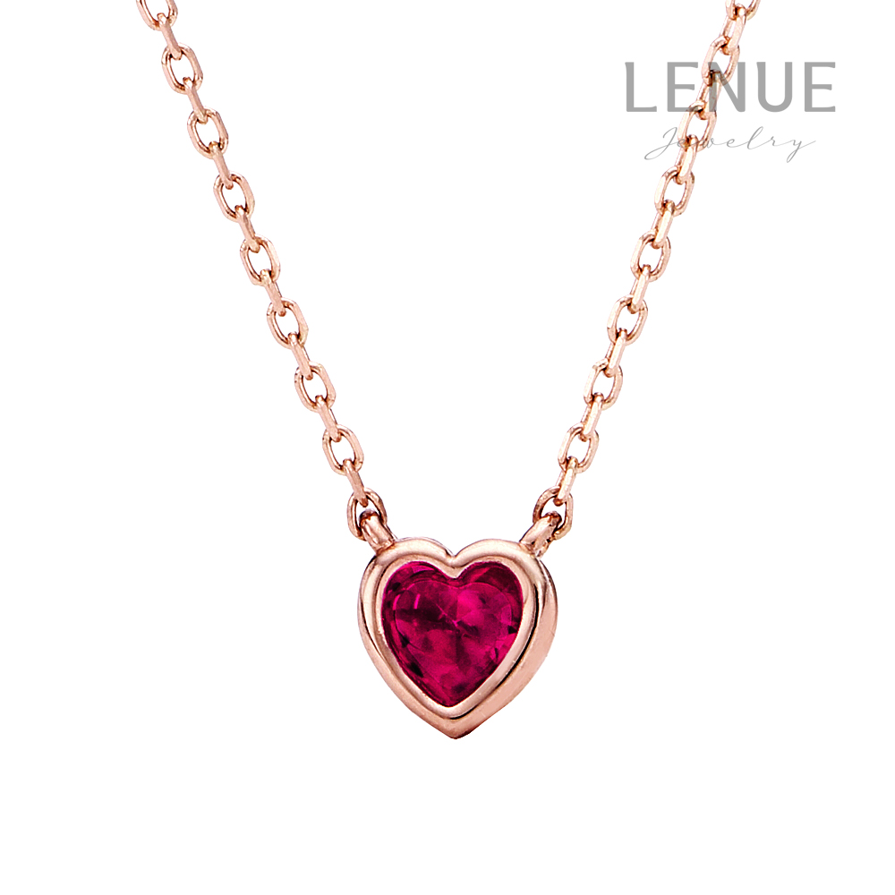 레뉴 루비 컬러 큐빅 하트 캐보션 목걸이 / 14K 골드 레드 빨강 여자친구 생일 선물 - 상품 이미지