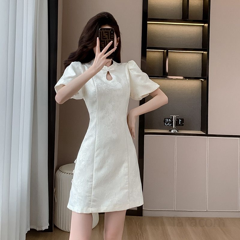 중국풍 개량형 치파오 원피스 여름용 슬림 A라인 드레스 빈티지 스타일 파티 및 촬영용 여성 의상 - 상세 이미지 3