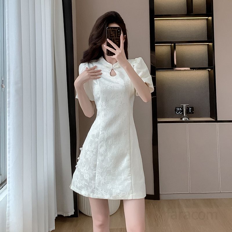중국풍 개량형 치파오 원피스 여름용 슬림 A라인 드레스 빈티지 스타일 파티 및 촬영용 여성 의상 - 상세 이미지 5