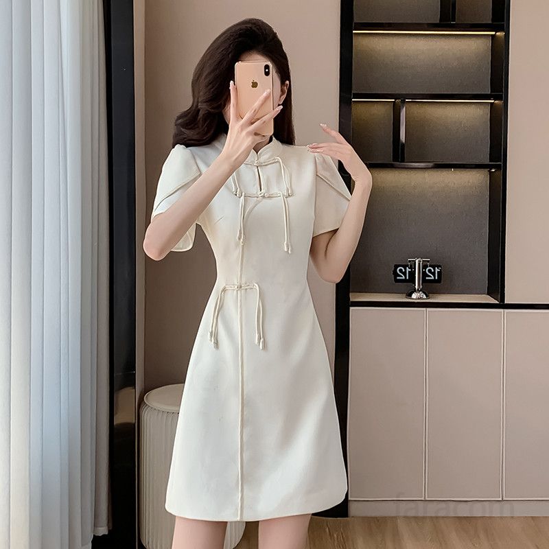 미니 A라인 드레스 여름 슬리밍 스퀘어넥 파티복 작은 향수 스타일 빈티지 감성 착용감 좋은 데일리룩 시원한 외출용 - 상세 이미지 3
