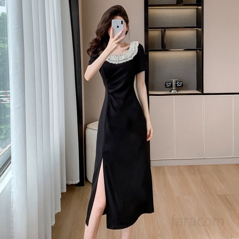 레이스 플리츠 라운드넥 여름원피스 슬리밍 숏드레스 여성 데일리 시원한 착용감 하객룩 스타일링 플레어 디자인 - 상세 이미지 3