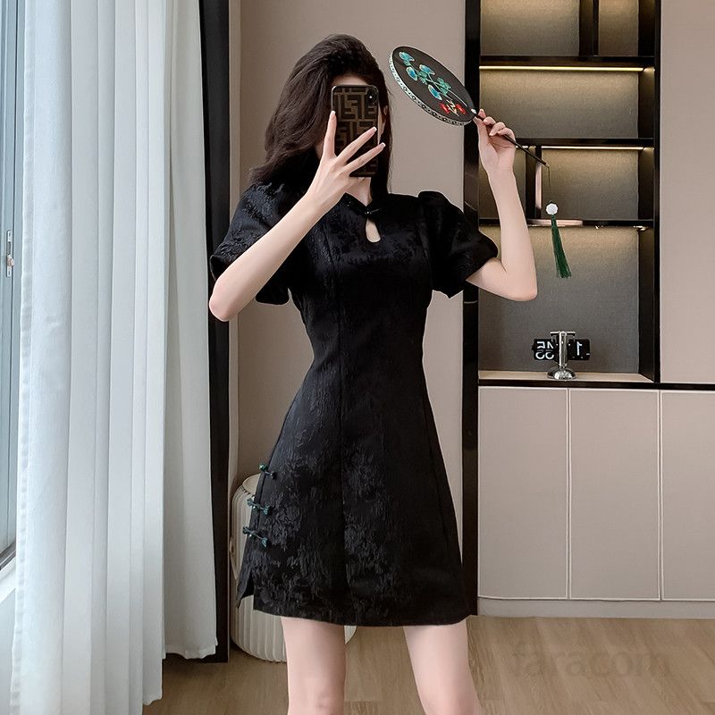 중국풍 개량형 치파오 원피스 여름용 슬림 A라인 드레스 빈티지 스타일 파티 및 촬영용 여성 의상 - 상세 이미지 2