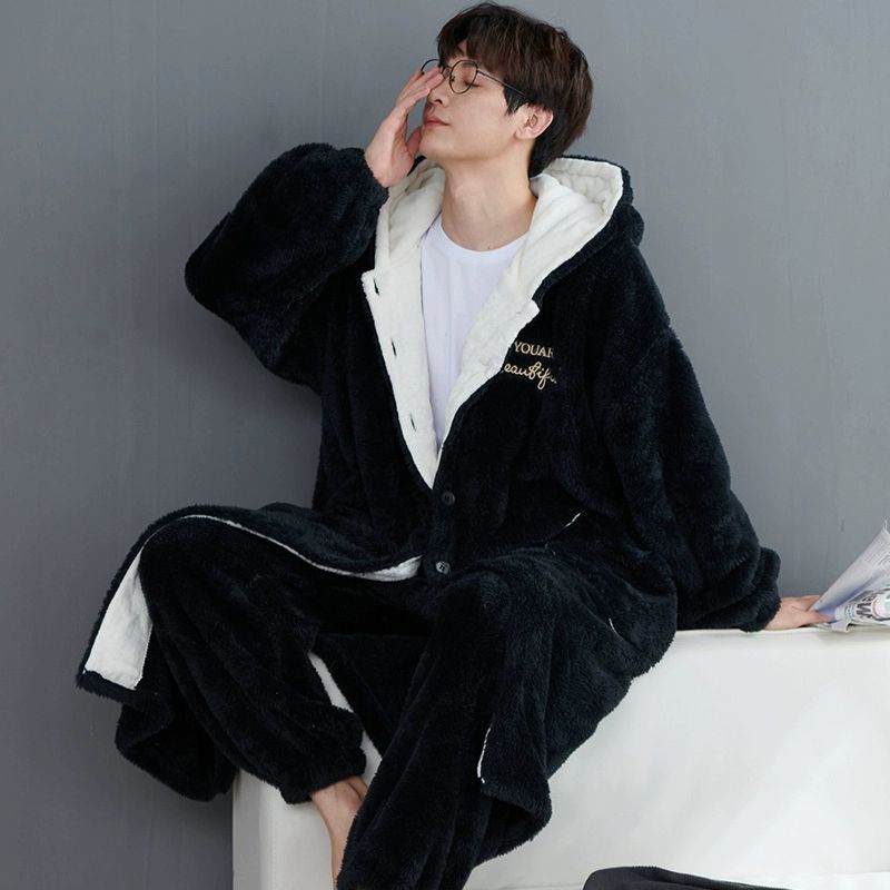 남성 겨울 잠옷 상하세트 주머니 수면바지 따뜻한 파자마 박사이즈 남성잠옷 남자잠옷 5801 그레이 바지 포함 7XL 137.5~150kg - 상세 이미지 3