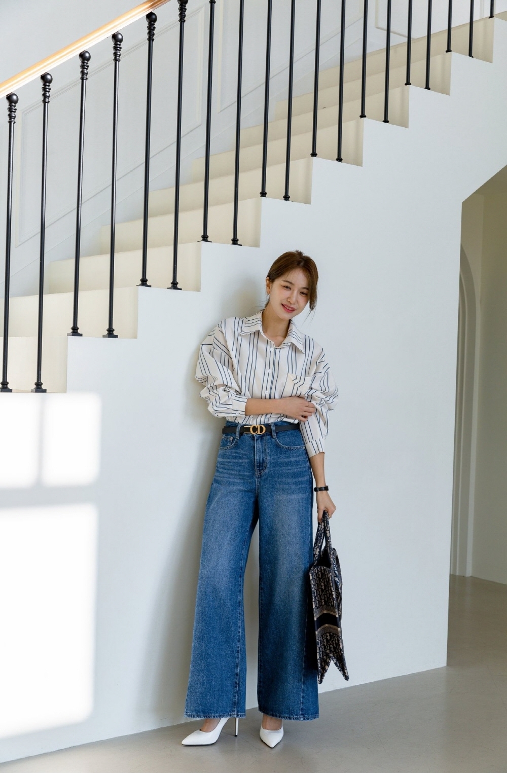 중청바지 흑청바지 데님 키작녀청바지 와이드 하이웨스트 뒷밴딩 데님 - 상세 이미지 4