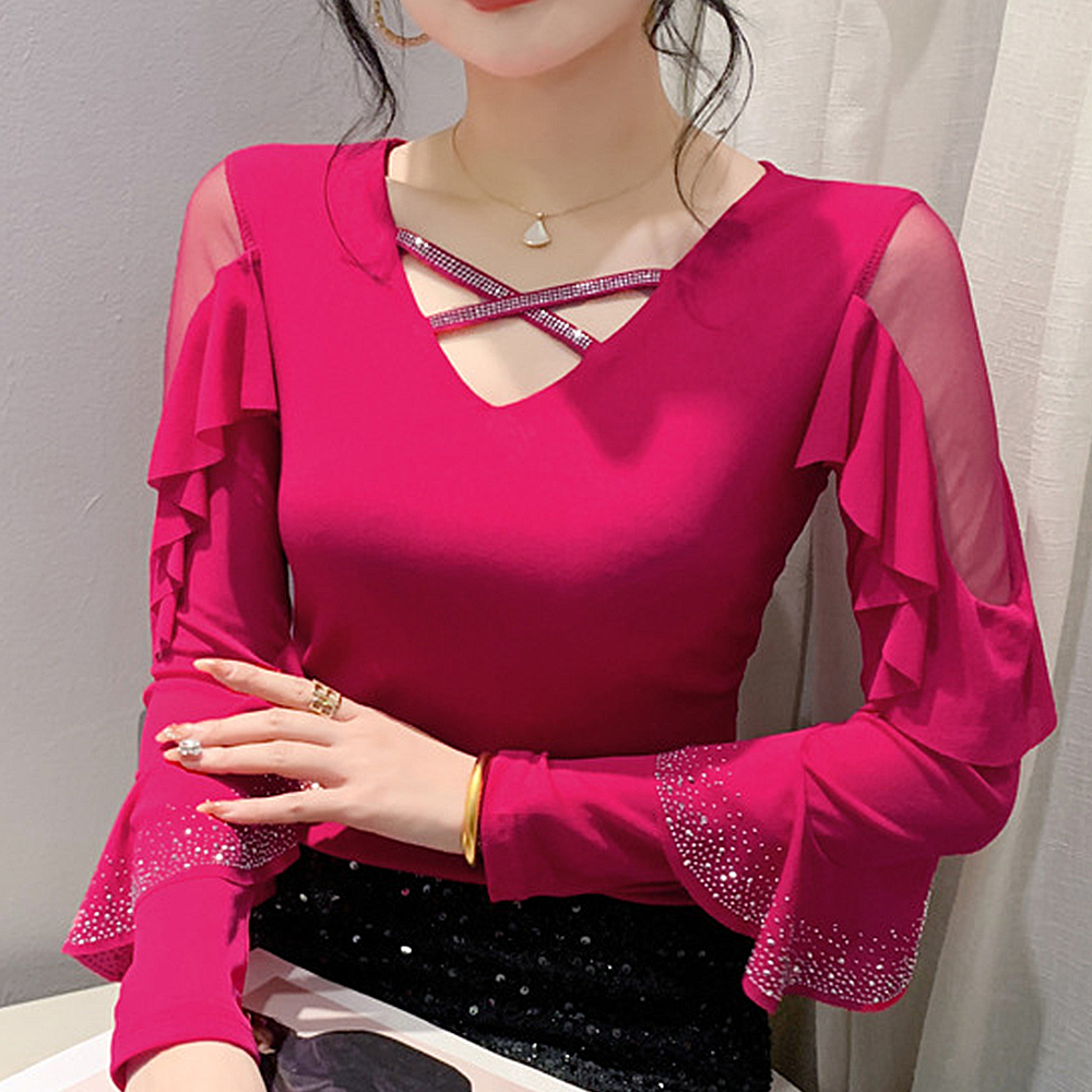 여성 라인댄스 의상 상의 라인댄스복 옷 크로스롱슬리브 이미지 6
