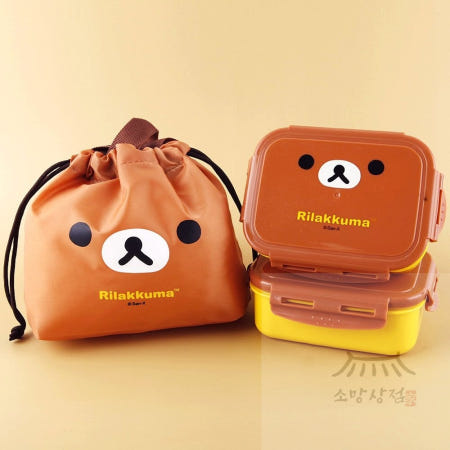 리락쿠마 뉴 사각밀폐 2단 도시락-브라운 체험학습도시락세트