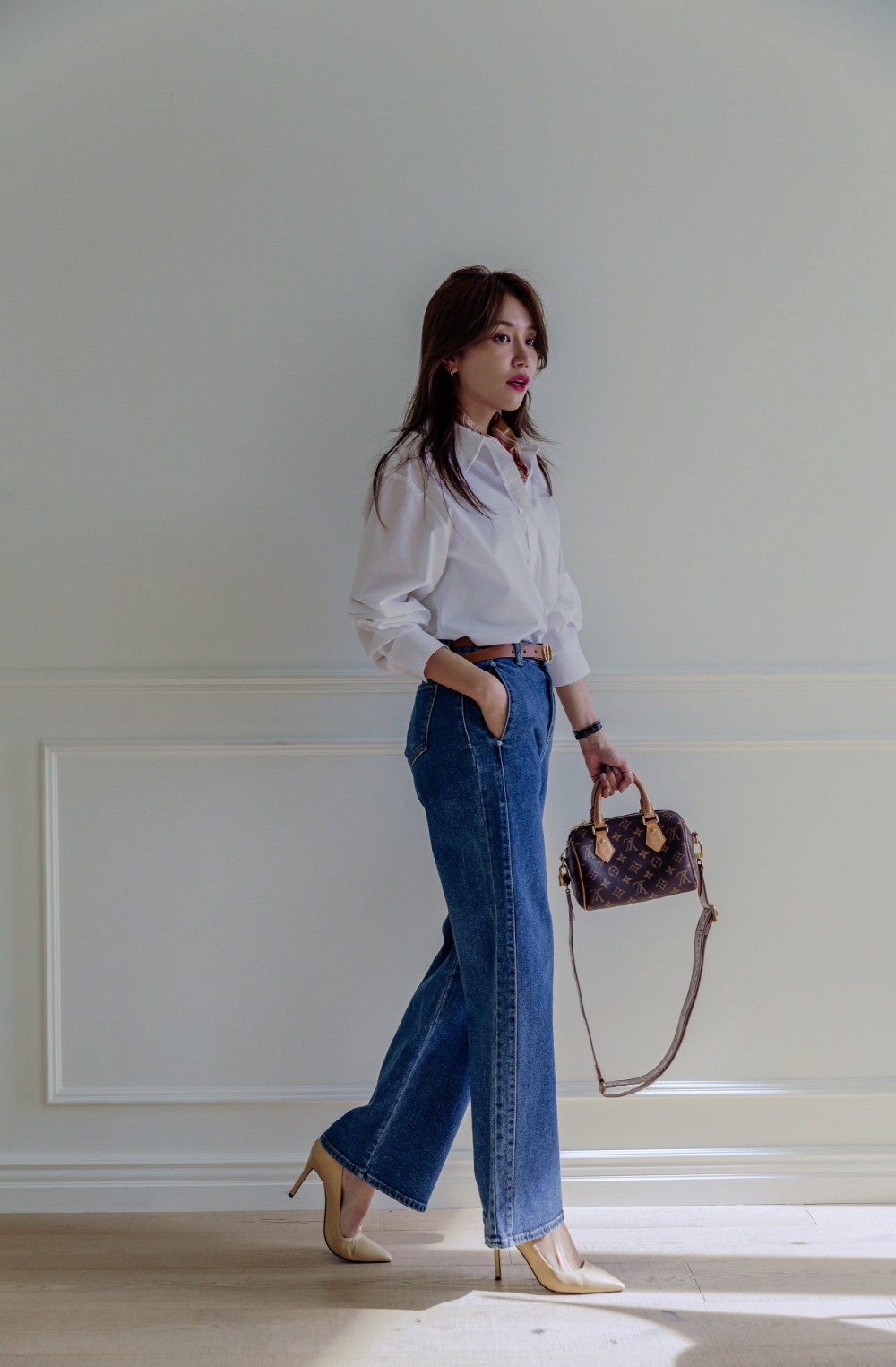 와이드청바지 히든밴딩청바지 하이웨스트 빅사이즈 진청 블랙 데님 팬츠 - 상세 이미지 5