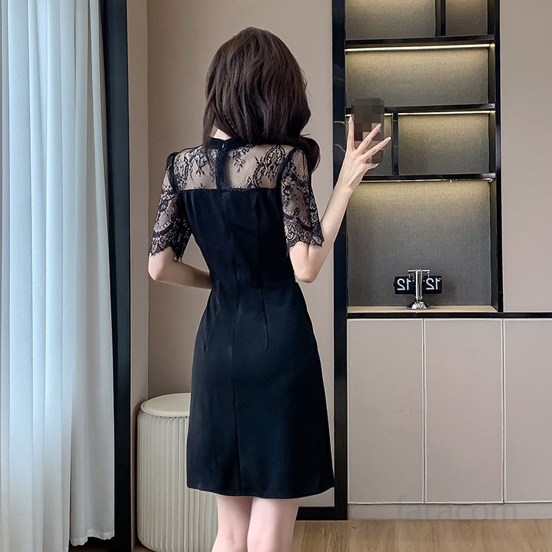 섹시 레이스 플리츠 슬림 미니드레스 여름 파티드레스 스퀘어넥 스타일 여성스러운 디자인 특별한 날을 위한 적합한 선택 - 상세 이미지 5