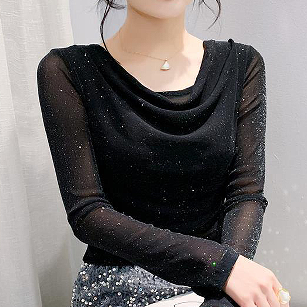 여성 라인댄스 의상 상의 라인댄스복 옷 블링드레이프탑 - 상품 이미지