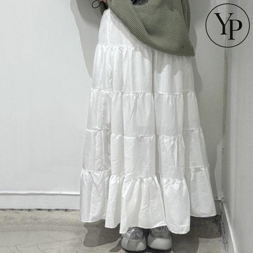 여성 레이어드 프릴 캉캉 스커트 A라인 데일리 플리츠 레이스 쉬폰 롱 치마