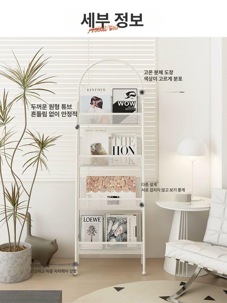 잡지책장 선반 수납 잡지꽂이 벽걸이 전시대 밀크화이트 오른쪽 철제 매거진 전면 책꽂이 작은 집 수납장-밀키화이트 50cm - 상세 이미지 3
