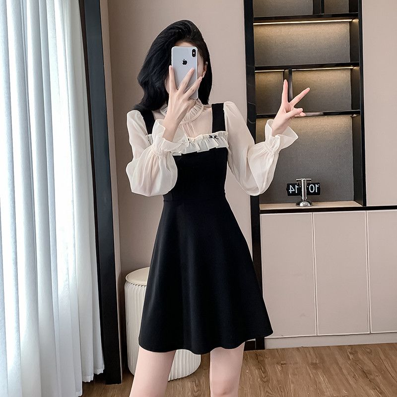A라인 메시 스플라이싱 미니드레스 스퀘어넥 파티룩 여름 스타일링 휴양지 외출용 여성스러운 디자인 레드 포인트 - 상세 이미지 2