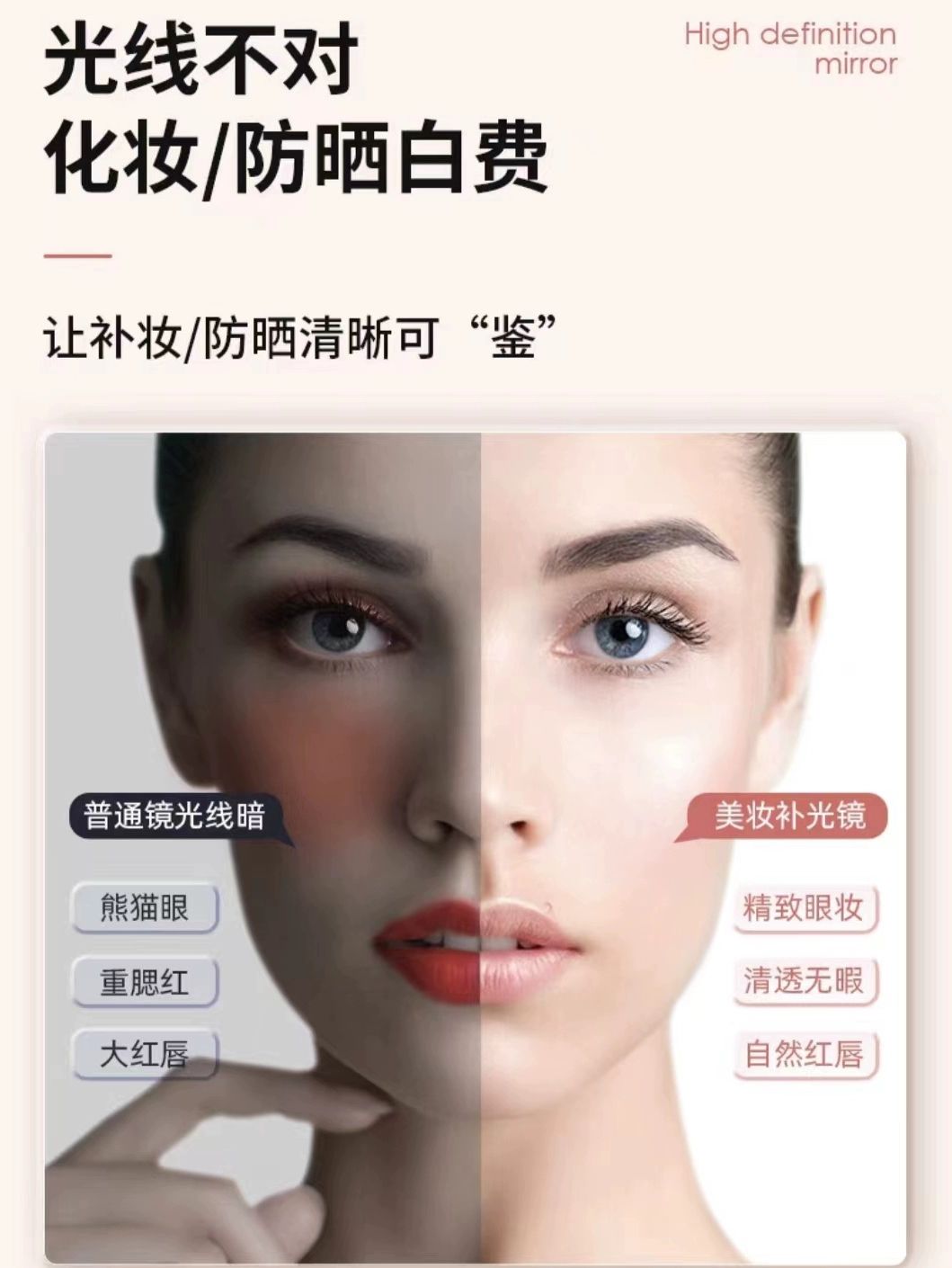 자외선카메라 차단확인 미러 메이크업 차단 UV UV 샴페인골드 원형 거울 고화질 매직 미러 - 상세 이미지 4