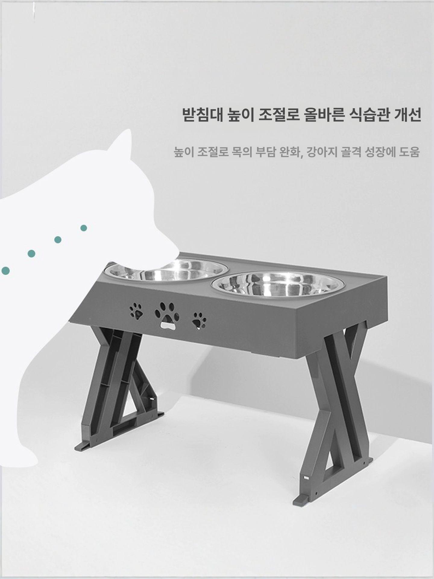 사료계량컵 더블 강아지 먹이통 공급기 사료통 스테인리스스틸 강아지사료 강아지밥그릇 간식 이중 그릇 블랙 그릇포함 3단계 조절 XL-초대형 - 상세 이미지 4