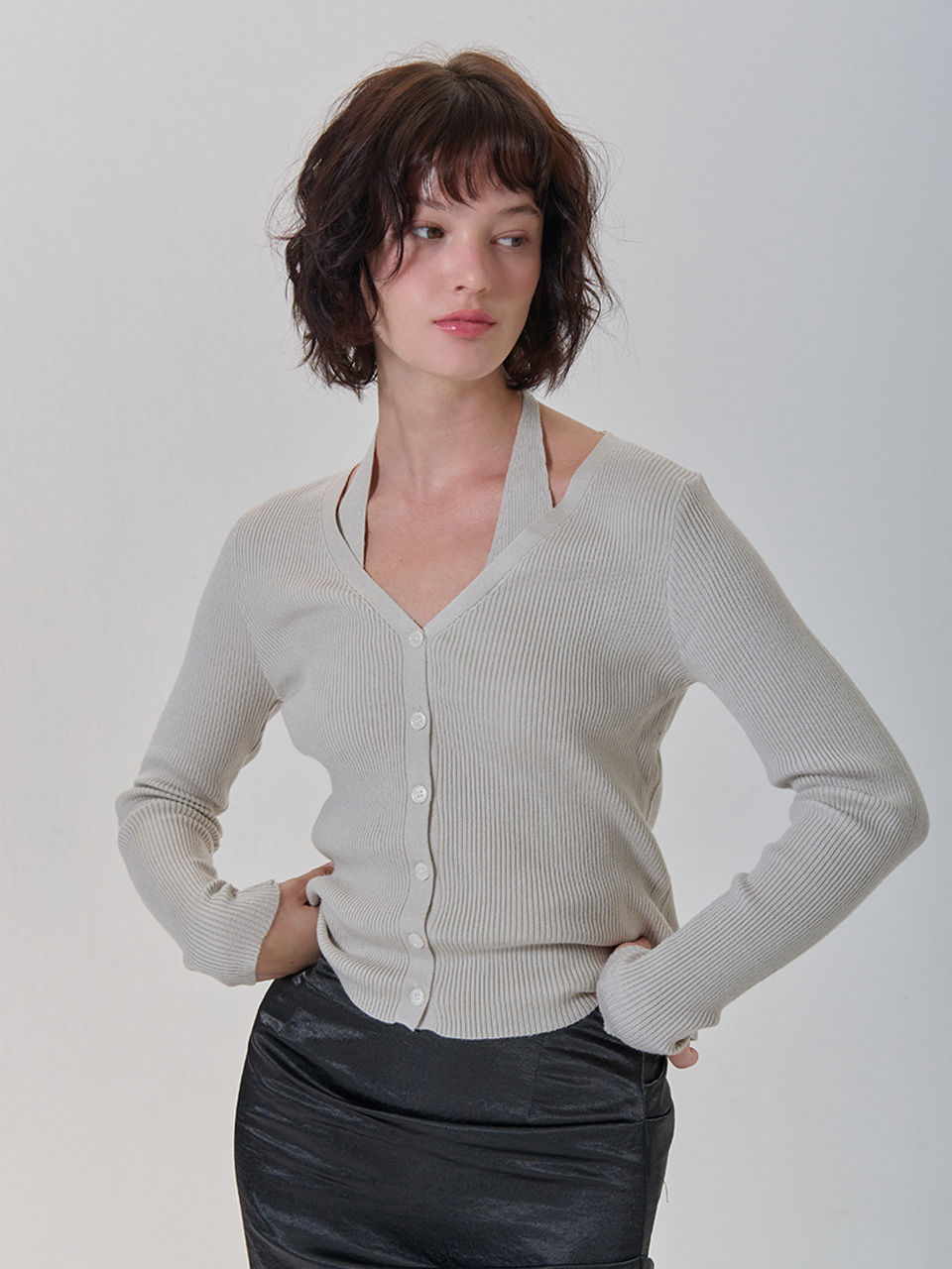 [CAMINO] 홀터넥 가디건 세트 베이지 제품 이미지