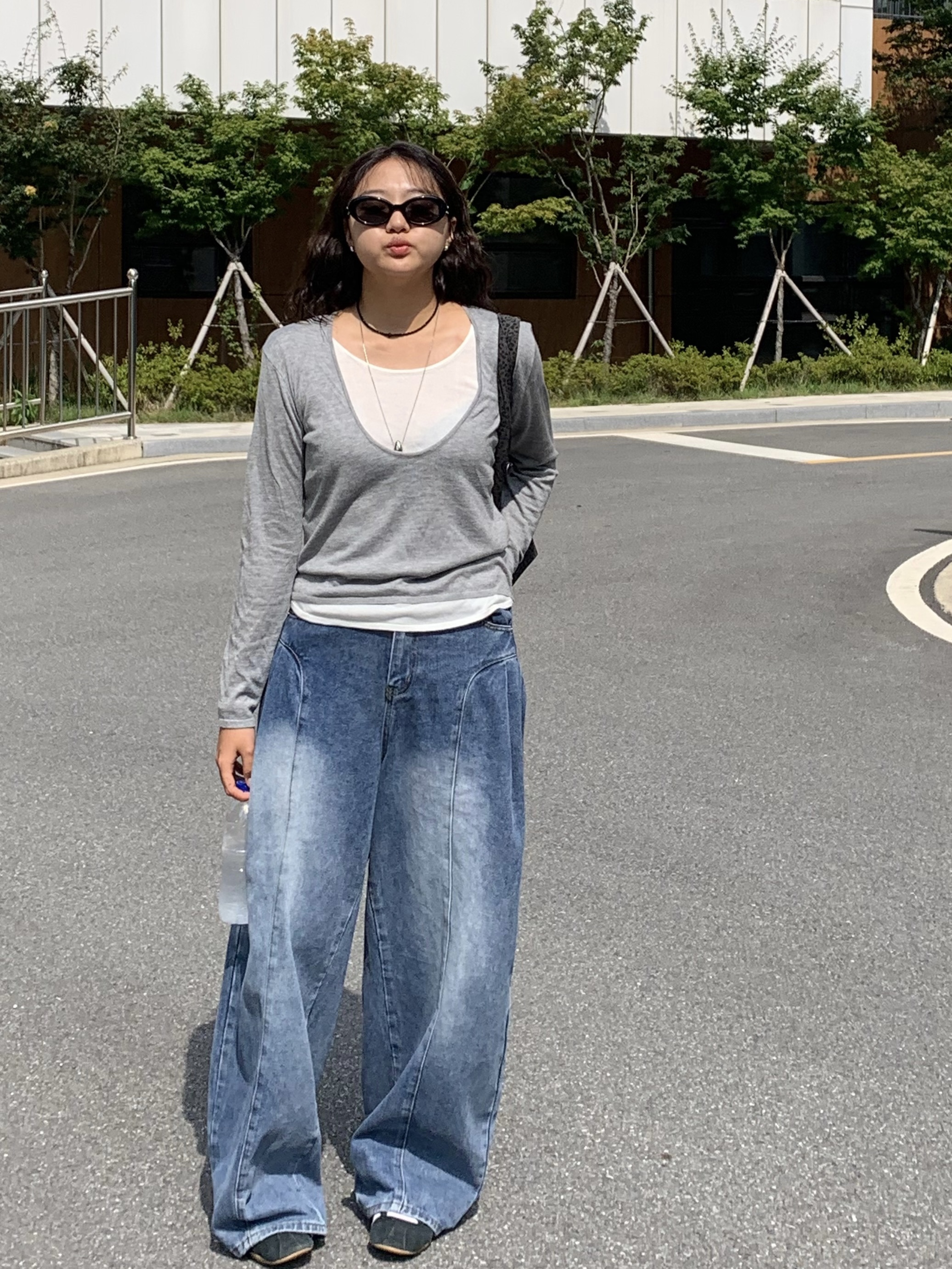 와이드청바지 블루핏데님 커브드 절개 연청바지 빈티지워싱 기장선택 - 상세 이미지 4