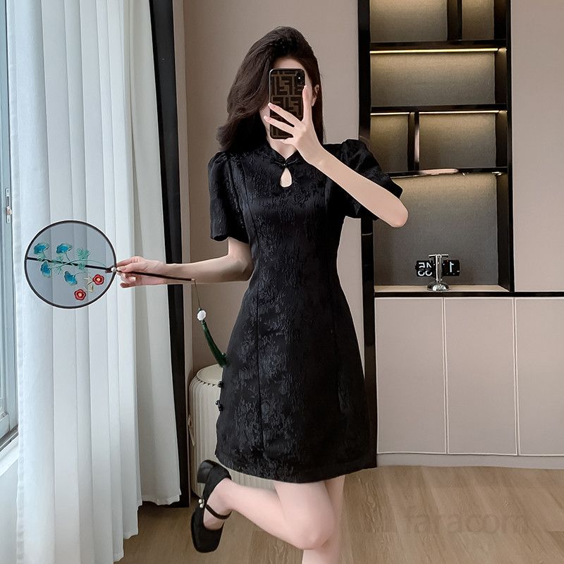 중국풍 개량형 치파오 원피스 여름용 슬림 A라인 드레스 빈티지 스타일 파티 및 촬영용 여성 의상 - 상세 이미지 4