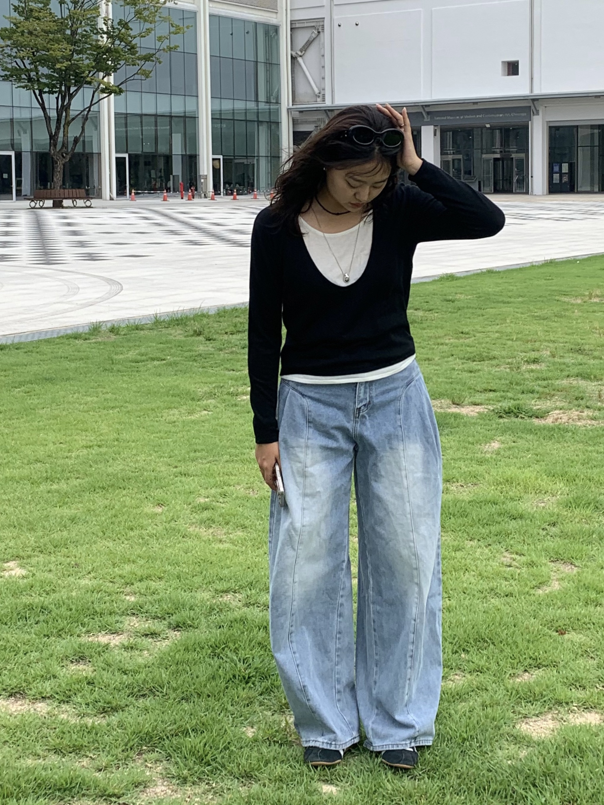 와이드청바지 블루핏데님 커브드 절개 연청바지 빈티지워싱 기장선택 이미지 6
