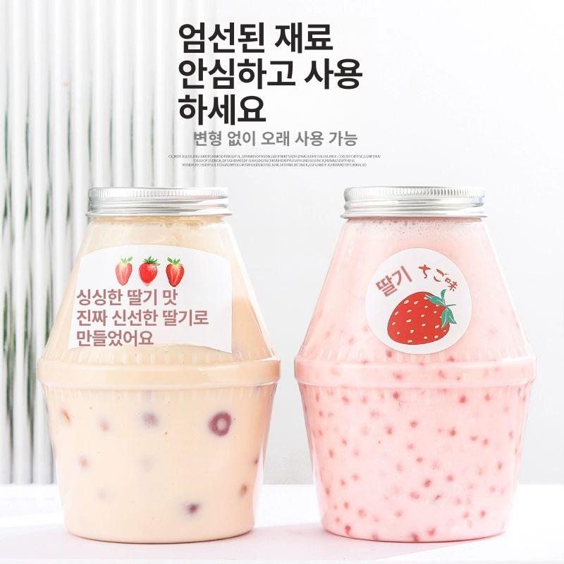 바나나 우유 용기 딸기 포장 카페 딸기라떼 과일청 테이크아웃 업소용 공병 투명 500ml 병 없는 50개+구멍 스티커 - 상세 이미지 4