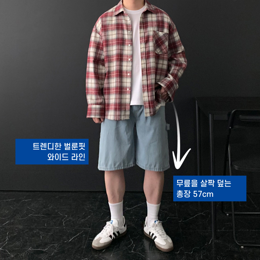 남자 버뮤다 청반바지 카펜터 와이드 연청 중청 데님팬츠 - 상세 이미지 4