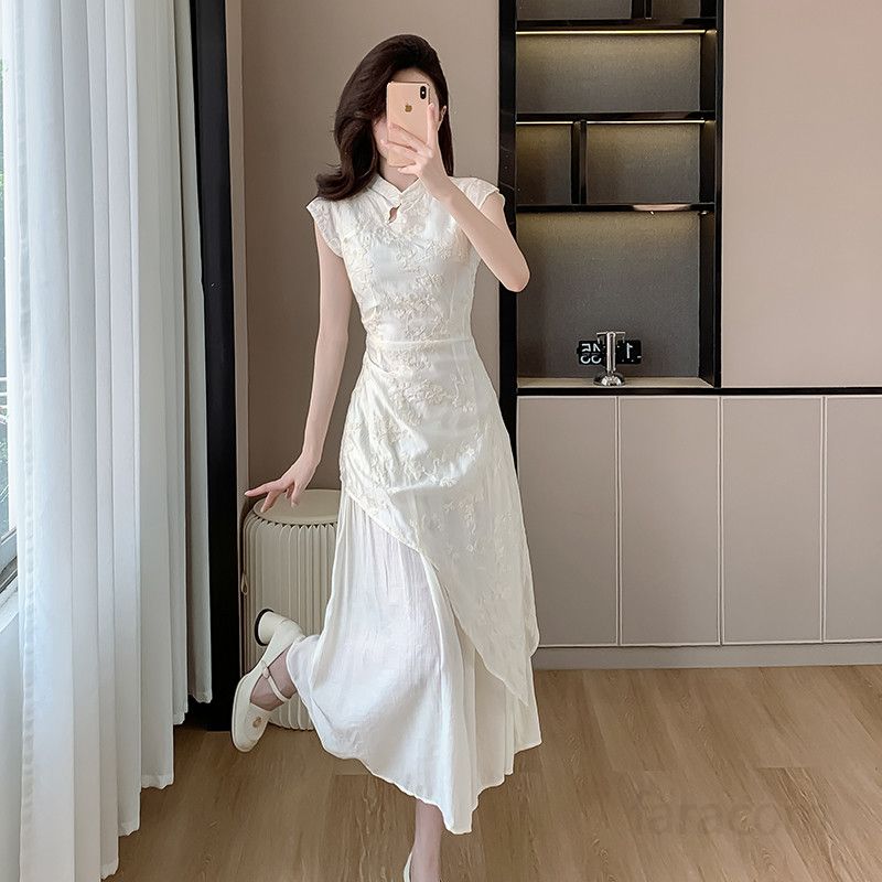 여름 문예 스타일 중국풍 롱원피스 여성 자수 포인트 시원한 착용감 데일리룩 바캉스룩 휴양지룩 추천 패션 - 상세 이미지 3