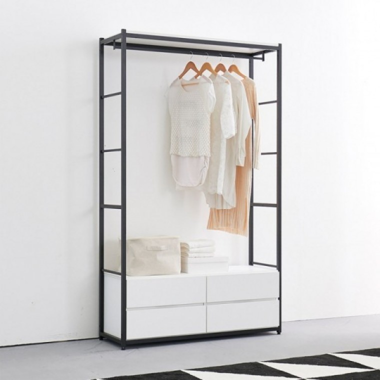 가구산책 화이트 4124 2단서랍 수납 철제선반 행거시스템장 RV974