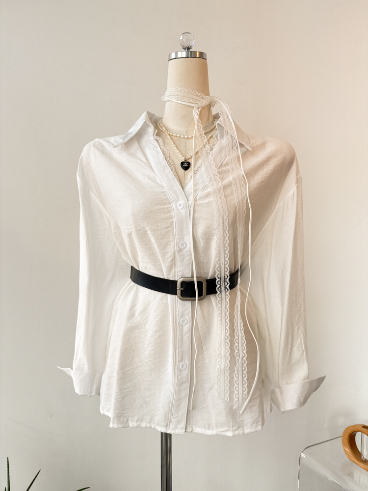 레이스 카라 가을 간절기 타이 블라우스